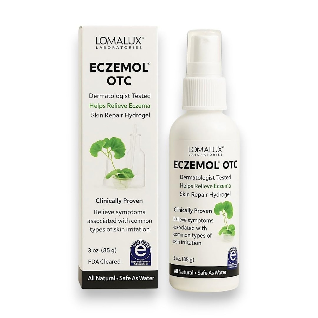 Loma Lux New Eczemol OTC Spray Natural & No Sting Hypochlorous for Eksem, Sår, Burns, Cuts, Stråling Dermatitis, Hud Irritation, Sunburn, Itchy Hud, for børn og voksne (8 Fl Oz.)