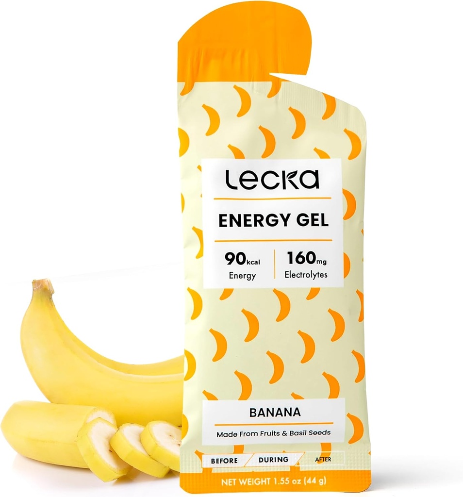 Lecka Energy Gel, 12 Gels against 124; for Endurance Øvelse, Lavet med Real Fruits og Basil Frø, Giver Natural Energy and Electrolytes (12 Gels, Banana)