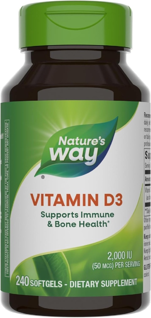Nature 's Way D3 Vitamin Extra Strength (1), Understøtter ben sundhed og immunfunktion *, 2000 IE (50 mcg per Serving), 240 Softgels (Packaging May Vary)