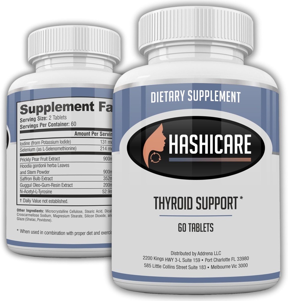 Hashicare søjler - Natural Thyroid Support for kvinder og mænd Boost Metabolisme med jod, Selen, Safran og Hoodia- 60 Vitamin tabletter