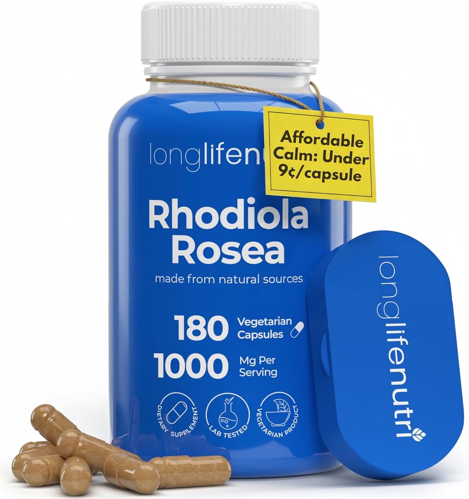 LongLifeNutri Rhodiola Rosea 500mg - 180 Vegetariske kapsler til mental og fysisk sundhed, non-GMO, 3-måned Supply, naturligt sourced & Laboratory Tested, Made in USA - Daily Wellness Supplement