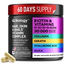 Biotin til hårvækst Kvinder & Mænd med Keratin, Collagen Complex 30000 mcg - Kapsler til hårtab & stærkere tykkelse - Hud og negle Vitaminer, Biotin 10000mcg og Collagen kosttilskud - 120 piller