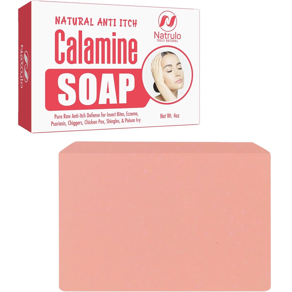 Naturlig hurtig fungerende Itch Relief Sæbe Bar - Calming Calamin Sæbe til Itchy Skin, Insect Bite, Eksem, Ivy Udslæt, Kylling Pox - Pure Raw Anti- Itch Defense Cleansing Skincare - Lavet i USA