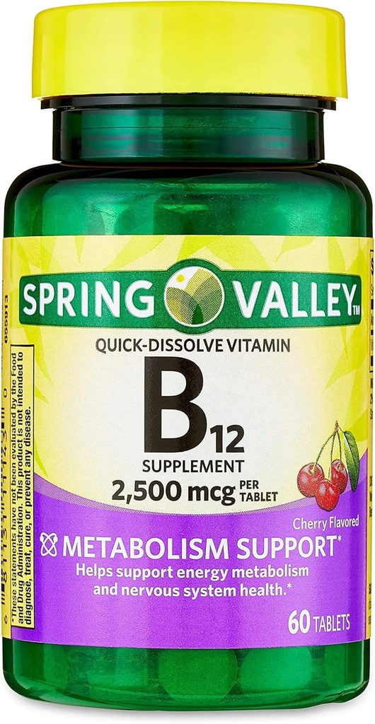 jogi Vitamin B12 Quick- Opløs tabletter Kosttilskud, 2500 Mcg, Cherry Flavor, 1 tablet per dag 60 Tæl