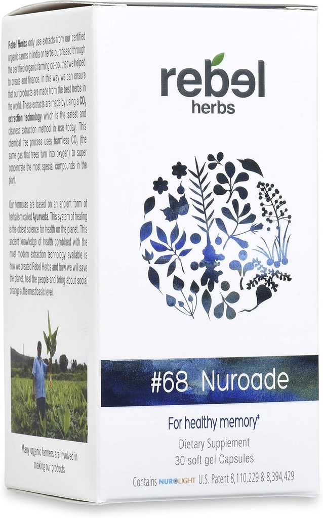 # 68 Nuroade Capsules Brain Supplement Nootropics Booster - Forbedre fokus, boost koncentration, forbedre hukommelse og klarsyn, Mind Enhancement, IQ Forbedring med Bacopa og Celastrus