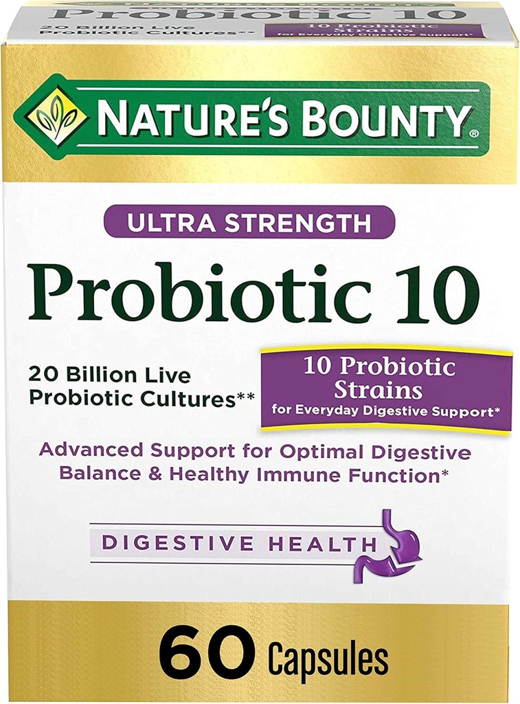 Probiotika efter Nature 's Bounty, Ultra Strength Probiotic 10, Immunsundhed & fordøjelsesbalance, 60 kapsler