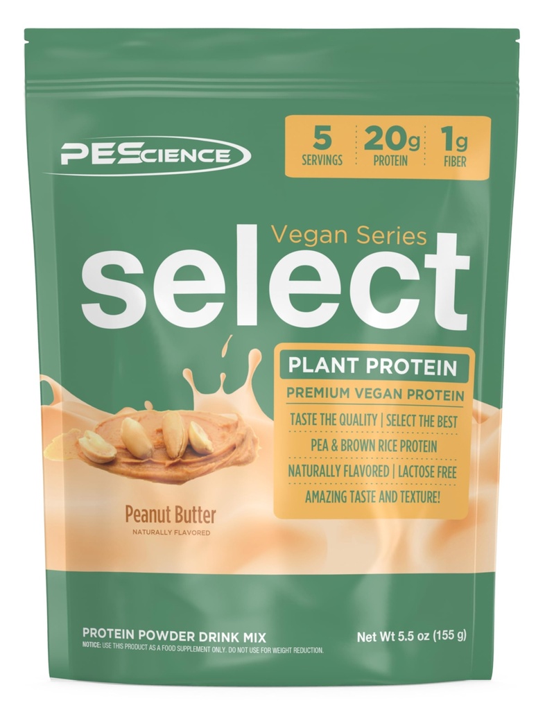 PEScience Select Vegan Protein Powder, Plant Based Protein Powder, Amazing Taste, Glat Texture, Pea og Brown Rice Blend, Dairy Free, Lactose Free, Gluten Free - Peanut Butter Delight, 5 Servere