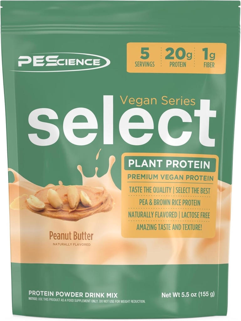 PEScience Select Vegan Protein Powder, Plant Based Protein Powder, Amazing Taste, Smooth Texture, Pea and Brown Rice Blend, Dairy Free, Lactose Free, Gluten Free - Peanut Butter Delight, 5 Servings