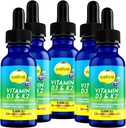 Flydende D3 K2 dråber 5000 IE - Vegan, Ingen smag, Ingen lugt, Soy- Free, Gluten Free, Non- GMO, 1000 IE pr. dråbe, Øger energi niveauer & immunsystem, Understøtter hjerte sundhed (5 Pack)
