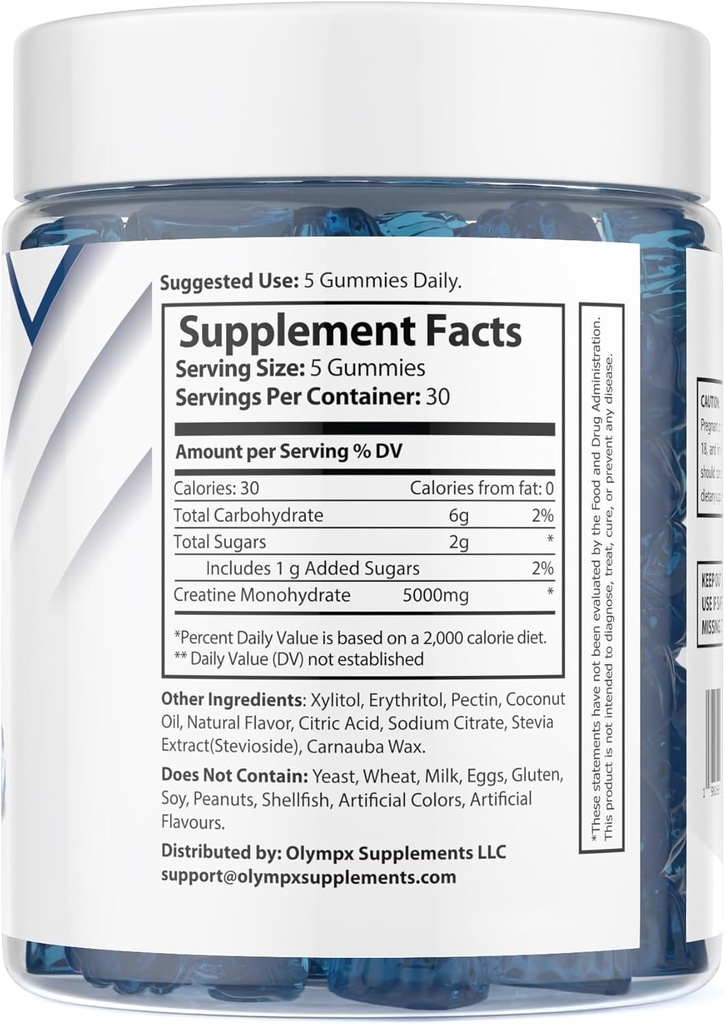 Creatin Monohydrat Gummies - 30 Servering, 5g per Servering, Blåbær (150 Greve)