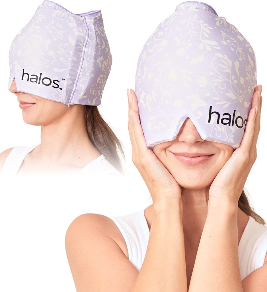 MyHalos ® Migraine Relief Cap, 30% Thicker, 2X Mere Cooling Gel, Stays Colder for Længere, Form Fitting Ice Hat, Ice Pack Head Wrap Relief, Spænding Hovedpine Relief Cap (Violet)