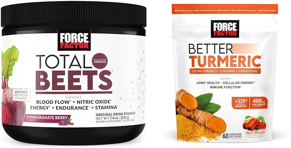 Kraftfaktor Total Beets nitrogenoxid pulver til cirkulation og fælles støtte tykkere med gurkemeje for ekstra styrke