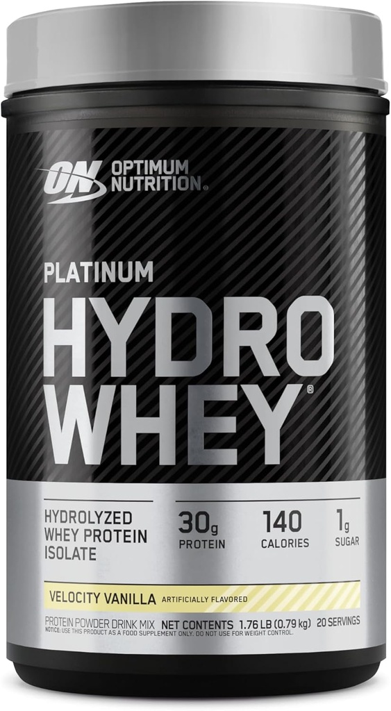 Optimum Nutrition Platinum Hydrovalle Protein Powder, 100% Hydrolyzed Whey Protein Isolate Powder, Flavor: Hastighed Vanilla, 20 Servering, 1.76 Pounds (Packaging May Vary)