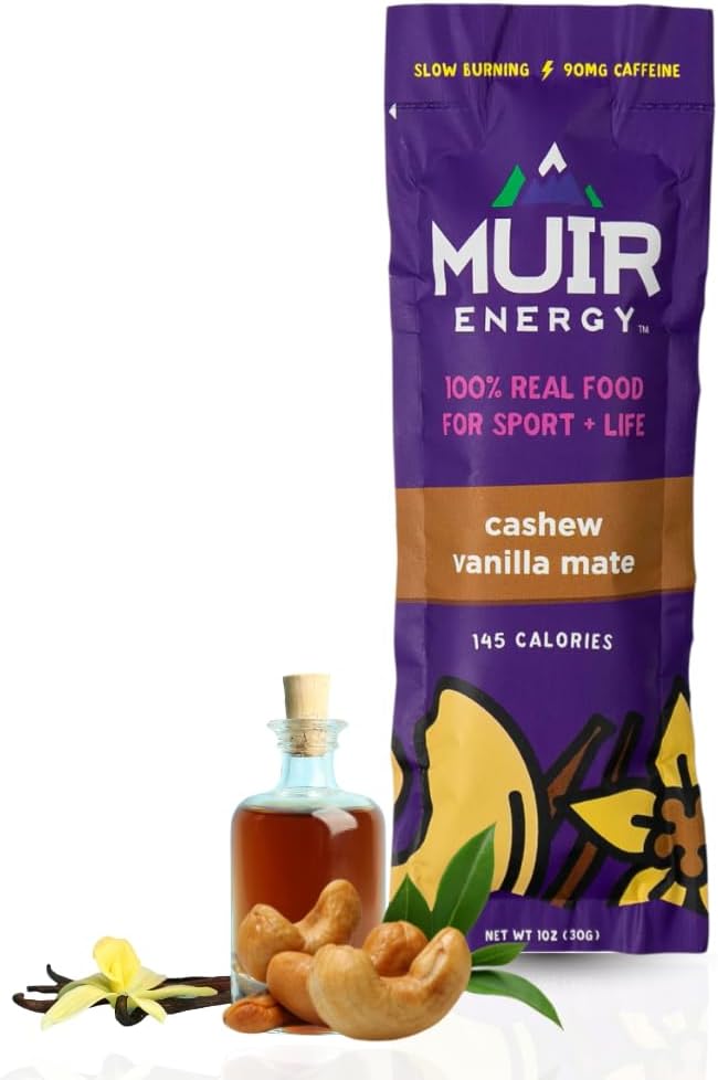 MUIR Cashew Vanilla Mate Real Food Energy Gel - 10 Greve Name 124; Organic Vegan Paleo Non- GMO Gluten- Free Slow Burning Endurance Gel