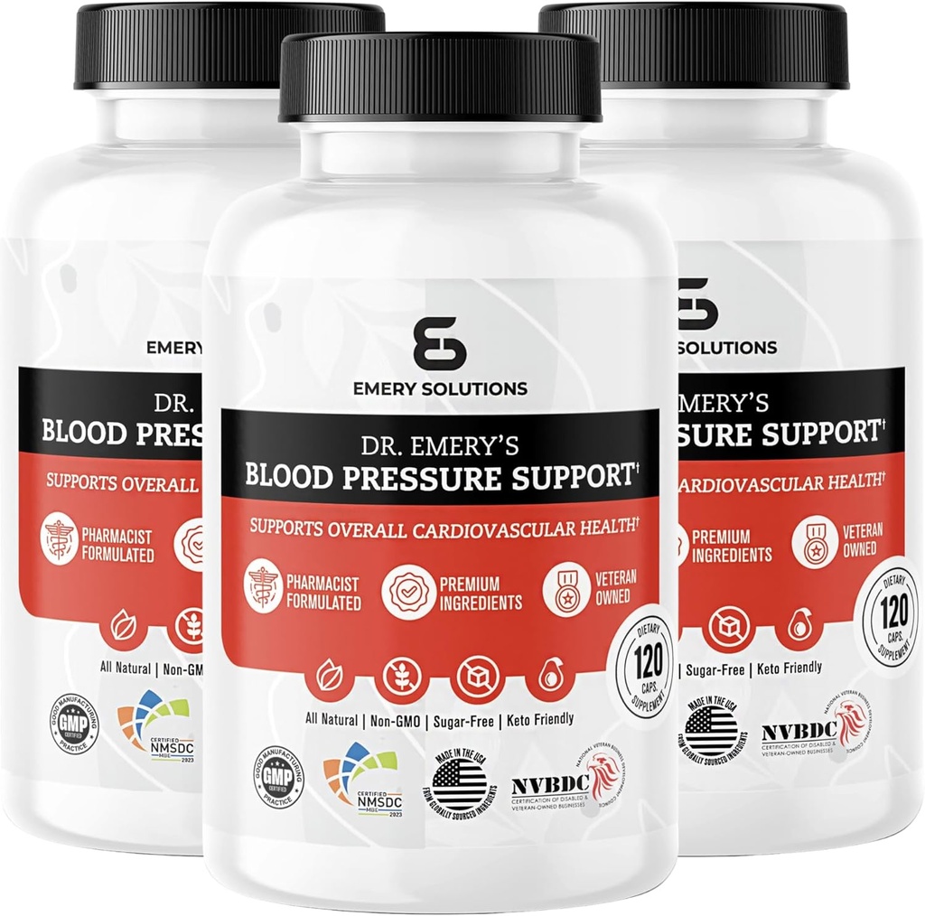Dr. Emery 's Blood Pressure Support Supplement med Magnesium, Zink, Vitamin D3, & Kalium, Vegan- Godkendt, Sukkerfri, Formuleret af Clinical Pharmacist, 360 Kapsler, 90 dages forsyning