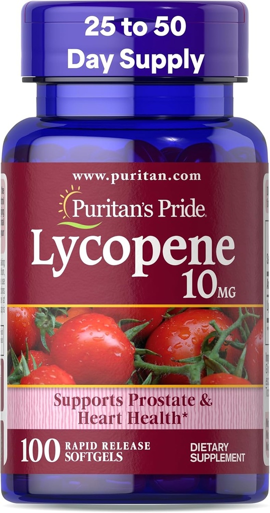 Puritans Pride Premium Lycopene 10mg, Kosttilskud til Prostata, Antioxidant, Heart Health, og Samlet Sundhedsstøtte, 100 Rapid Release Softels