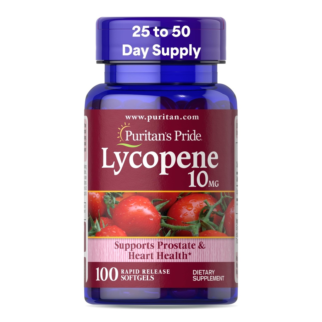 Puritans Pride Premium Lycopene 10mg, Kosttilskud til Prostata, Antioxidant, Heart Health, og Samlet Sundhedsstøtte, 100 Rapid Release Softels