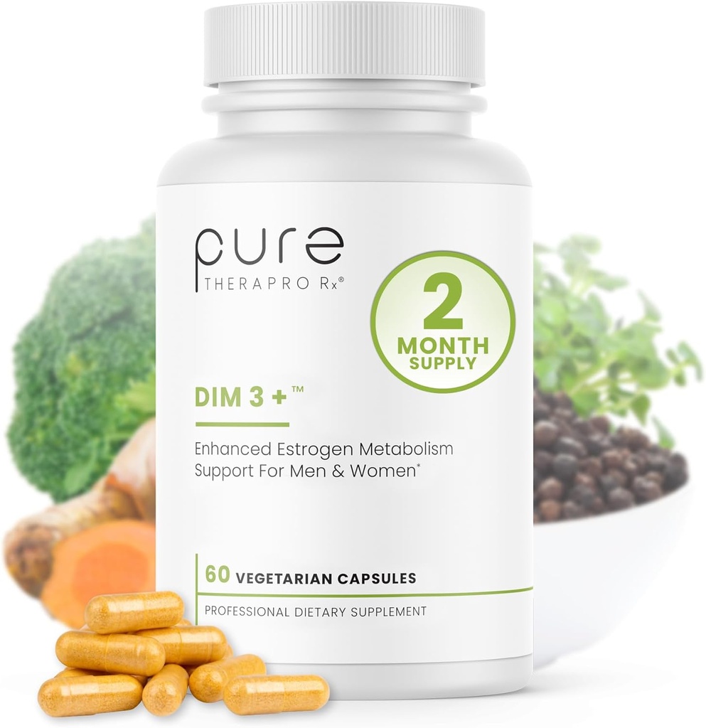 Pure Therapro Rx DIM 3 + 1 124; 60 Vegan Caps - 2 Month Supply 1 124; DIM, Curcumin & BioPerine, understøtter sund østrogen Metabolisme hos mænd og kvinder, Antioxidant & afgiftning Support, Pharmaceutical Grade