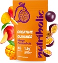 Creatine Monohydrate Gummies for Mænd og Kvinder - Let at vælge, Vegansk, Glutenfri, Non- GMO, 1,5 g Creatine per Gummy - 45ct (45 Greve, Mango Passionsfrugt)
