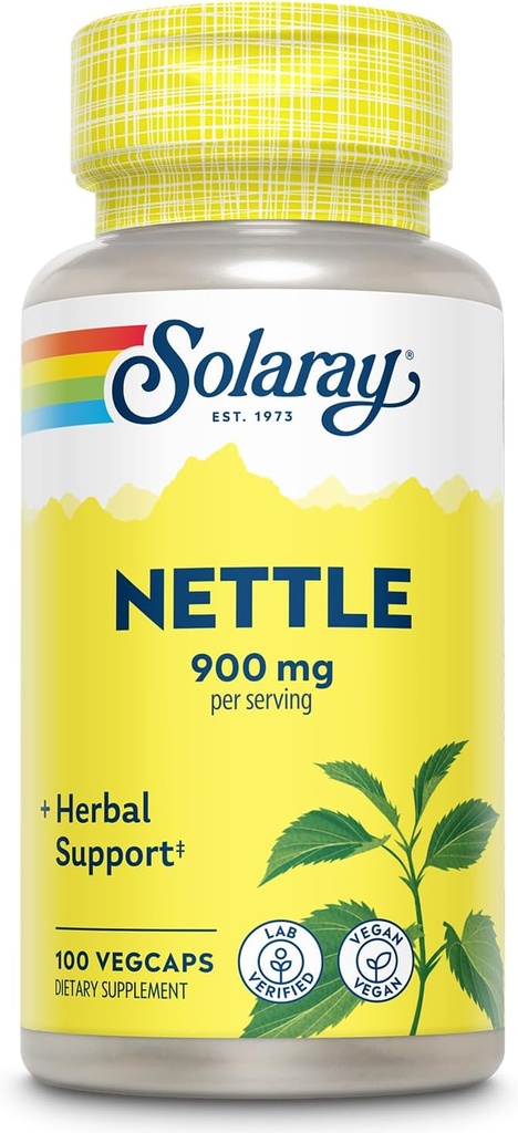 SOLARAY Nettle 900 mg - Organic Nettle Leaf supplement - Nyre, urinveje og prostata support - Traditionel brug af allergirespons og respiratorisk wellness - Vegan - 50 Servere, 100 VegCaps
