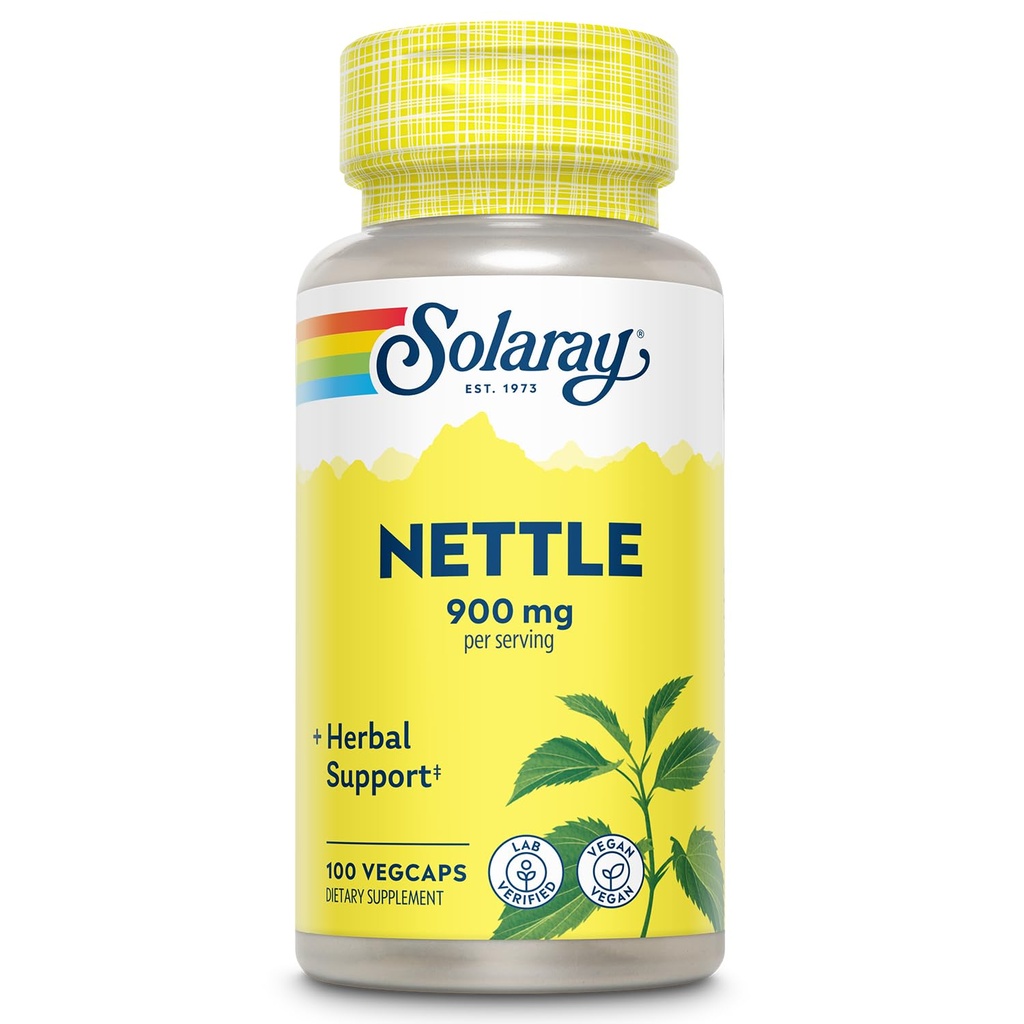 SOLARAY Nettle 900 mg - Organic Nettle Leaf supplement - Nyre, urinveje og prostata support - Traditionel brug af allergirespons og respiratorisk wellness - Vegan - 50 Servere, 100 VegCaps