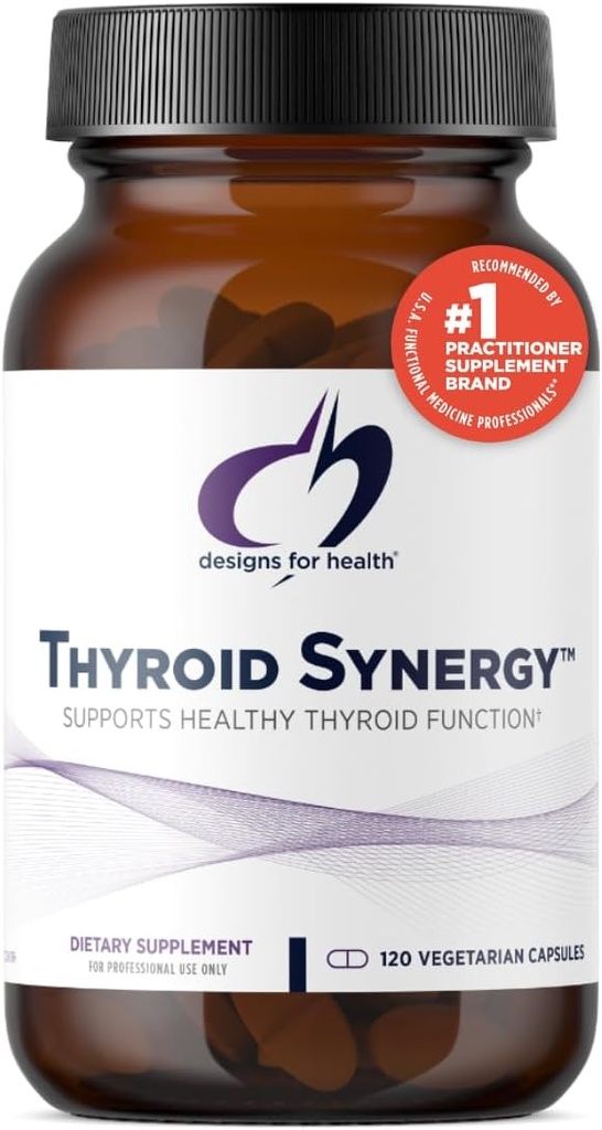 Design for sundhed Thyroid Synergy - Thyroid Support med jod, amerikansk Ginseng, Selen, Zink + Manganese - Vegan Thyroid Vitaminer, Gluten Free (120 kapsler)