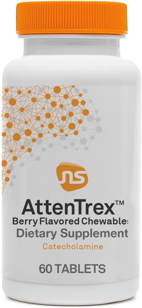 NeuroScience Brain Energy & Focus Supplement for voksne, Teens & Children - AttenTrex - Support Brain Health & Optimal opmærksomhed - Tackle Assements & To- lister - Berry Flavor (60 tyggetabletter)