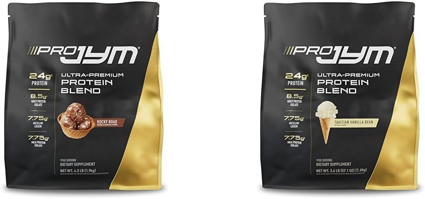 Pro JYM Protein Powder Blend med Whey, Casein, Milk & Egg Isolates - Rocky Road & Tahitian Vanilla Bean Flavors, 4.3lb & 45 Serveringer