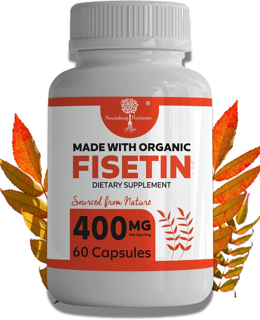 Organic Fisetin Supplement Capsules 400mg -4X Stronger- Natural Bioflavonoid Similar to Apigenin, Quercetin, Luteolin - Senolytic Activator May Support Brain Health, & Age-Defying