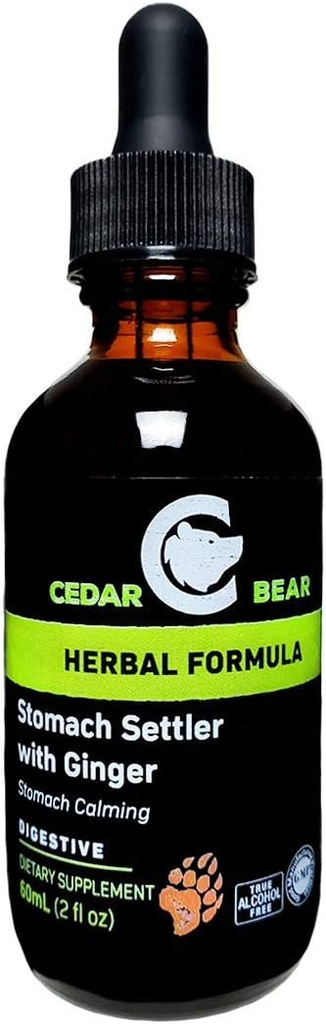 Cedar Bear Stomach Settler med Ginger en flydende urte supplement, der hjælper med at berolige en Mild Upset Mave 2 Fl Oz