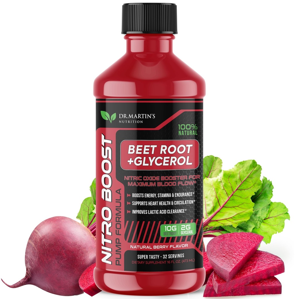 DR. MARTIN 'S NUTRITION NitroBeet 12,000mg Beet Root + Glycerol til blodgennemstrømning, Pumper & Endurance