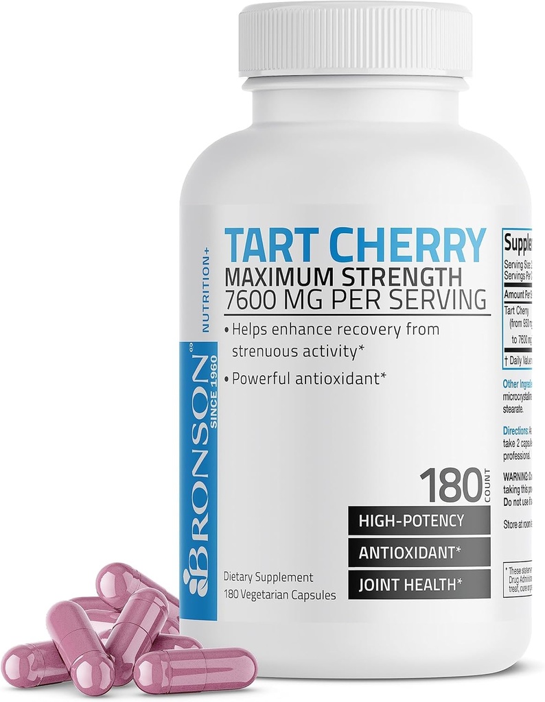 Bronson Tart Cherry Maksimum Styrke 7600 mg, 180 vegetariske kapsler (90 Servere)