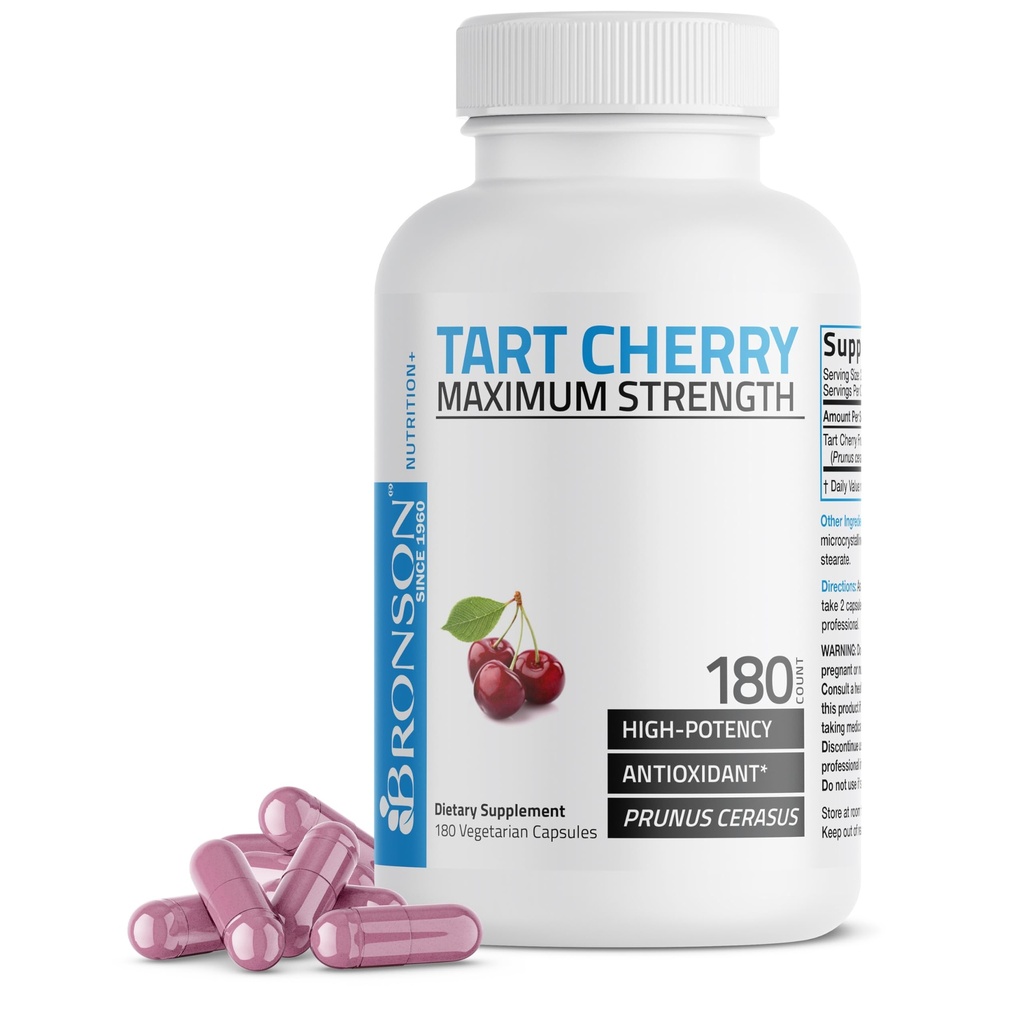 Bronson Tart Cherry Maksimum Styrke 7600 mg, 180 vegetariske kapsler (90 Servere)