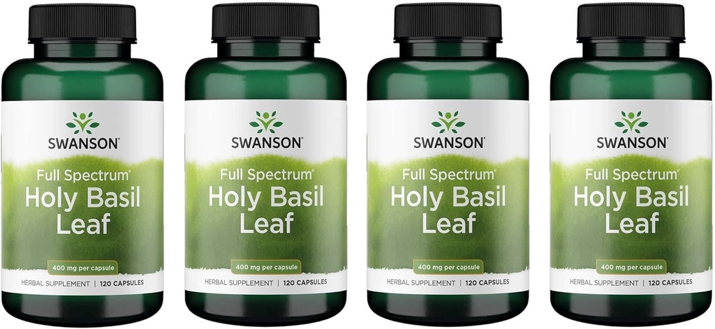 Swanson Holy Basil Leaf (Tulsi) - Stress Support and Well- Being Supplement - (120 kapsler, 800mg Per Serving) (4 Pack)