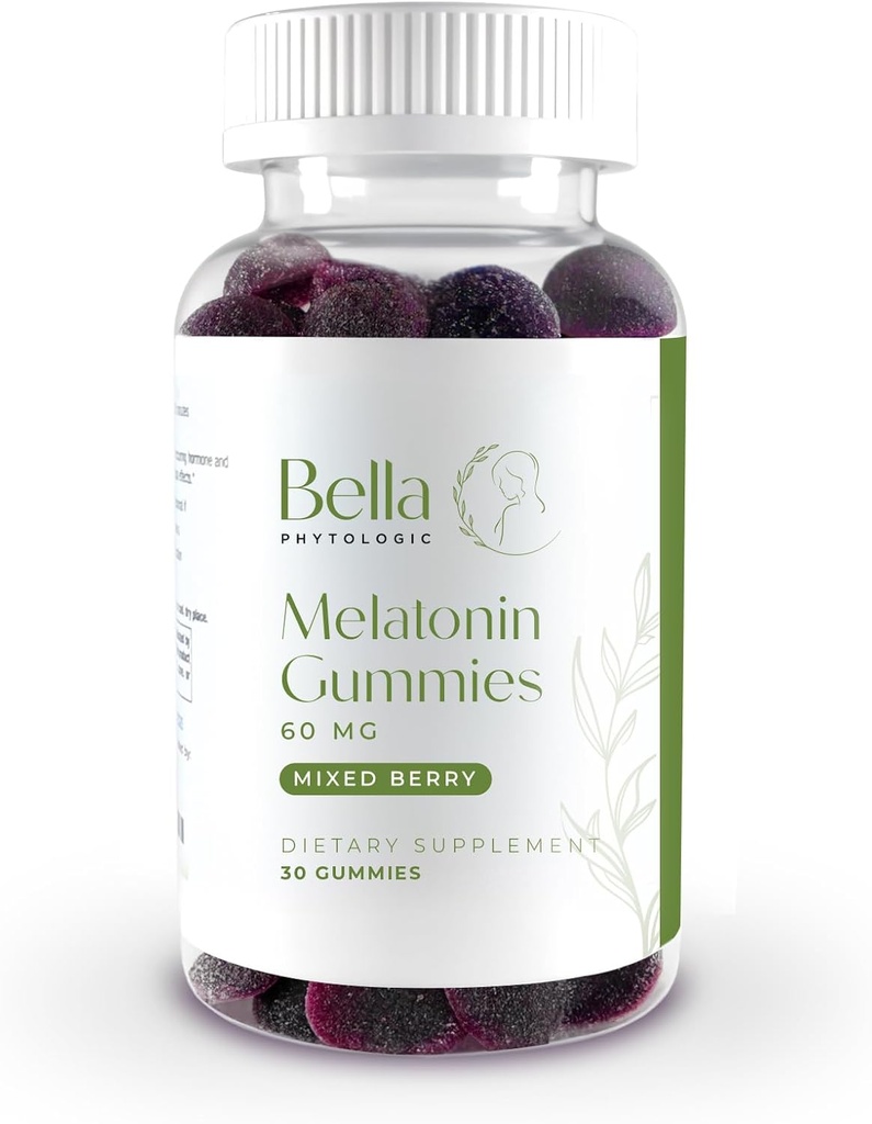 Bella høj dosis Melatonin Gummies Note 124; 60mg Per Serving Note 124; Natural Strawberry, Elderberry & Blueberry Flavor Note 124; Potent Ekstra Styrke Højdosis Formulering