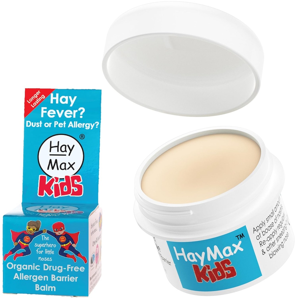 HayMax Allergen Barrier Balm for børn, 0.17 fl oz (5ml), Organic, Natural & Non- Drowsy, Children Hay Fever Allergy Relief - Traps Pollen, Dust & Pet Allergen - Ragweed & Cedar