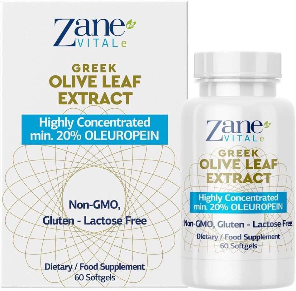 Zane Greek Olive Leaf Extract - min. 20% Oleuropein - Giver immunforsvar og sund blodtryksstøtte, fremmer hjerte-kar-system sundhed - 60 kapsler non-GMO, gluten - laktose - Paraben Free