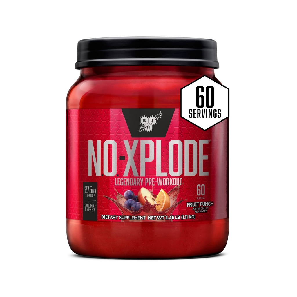 BSN N.O.-XPLODE Pre Workout Supplement med Creatin, Beta- Alanine, og energi, Frugt Punch, 60 Servering, 2.45 Pound (Packaging May Vary)