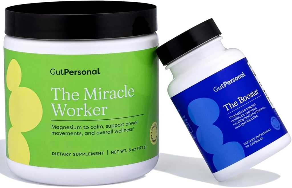 GutPersonal The Gut Fix ™ bundle: Miracle Worker Magnesium Powder Supplement, Strawberry Flavor, 30 Servere + Booster Målrettet Probiotika, Capsule, 60 Servere