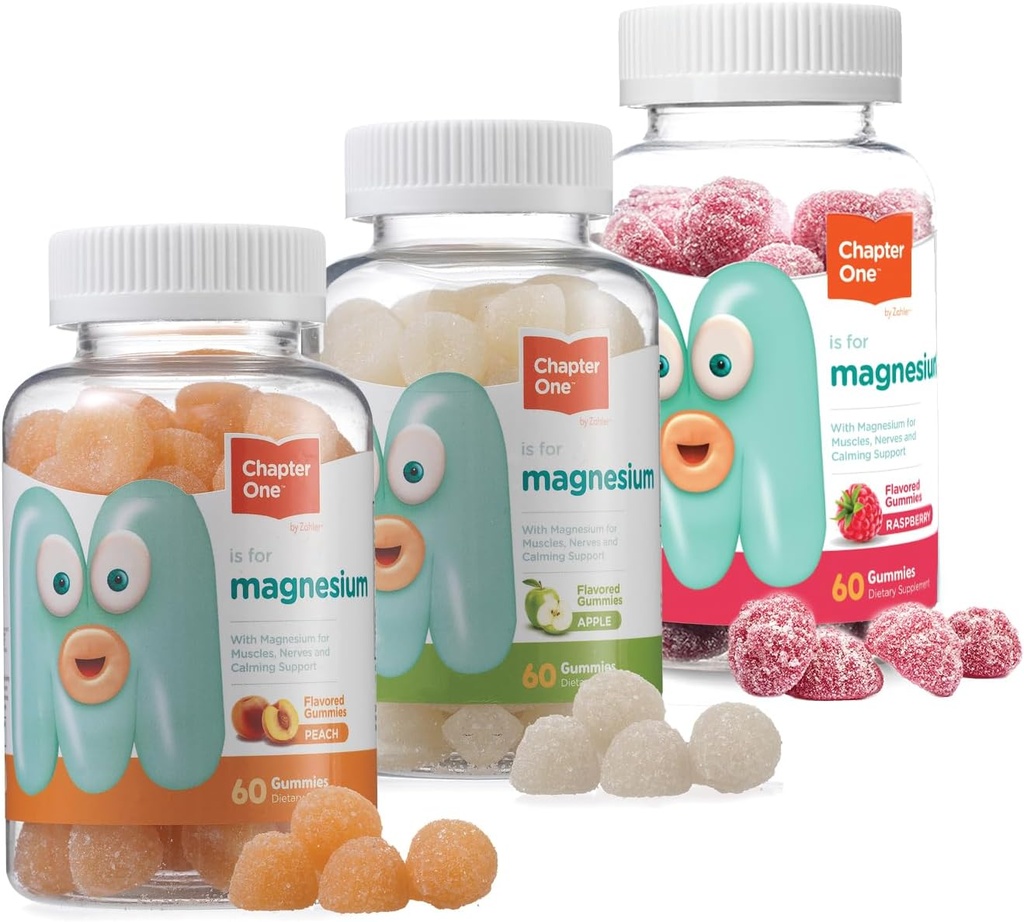 Kapitel 1 Magnesium gummier for børn og voksne - naturlige rolig gummier - rolig Magnesium citrat - Knogler og muskelfunktion Kosher, (Multi Pack) 3 Flaver.