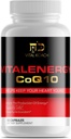 Vitalenergy CoQ10 Ubiquinone 200mg, 30 kapsler, understøtter kardiovaskulær sundhed, cellulær energiproduktion, og antioxidant, hvid / rød / sort