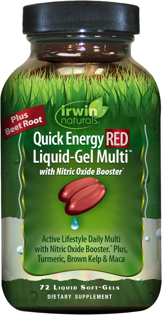 Irwin Naturals Quick Energy RED Liquid- Gel Multi - 72 Liquid Softels - med nitrogenoxid Booster & Super Foods