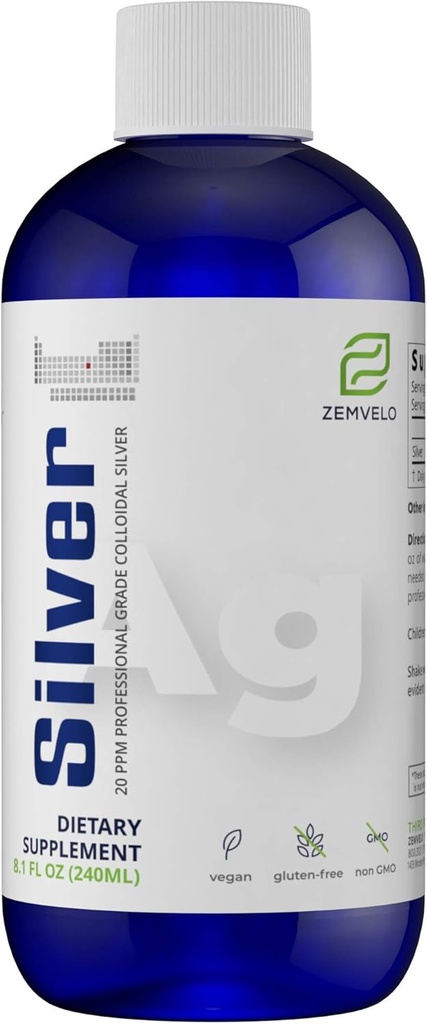 Flydende Ionic Sølv Supplement • 124; Naturlig Inflammatorisk Response Support • 124; Sund Hud, Hår & Nails • 124; Immunstøtte • 124; Naturligt Sølv