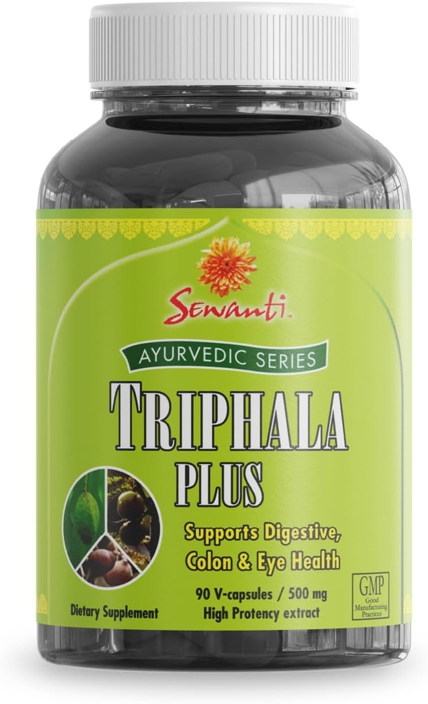 Sewanti Ayurvedic Triphala Capsules - Herbal Formel for fordøjelsessygdomme - Amla, Bibhitaki, Haritaki - 90 V- Kapsler / 500mg