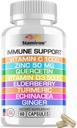 8 i 1 Immunstøtte med Quercetin Zink 50mg C 1000mg vitamin D3 5000 IE og Elderberry Echinacea Ingefær til voksne børn - VIT D supplement Veg kapsler