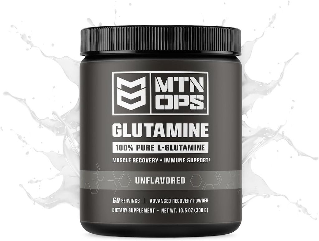 MTN OPS L-Glutamine Powder 60 Servings / 300g of 100% Pure L-Glutamine for Muscle Recovery, Unflavored + 5g per Serving