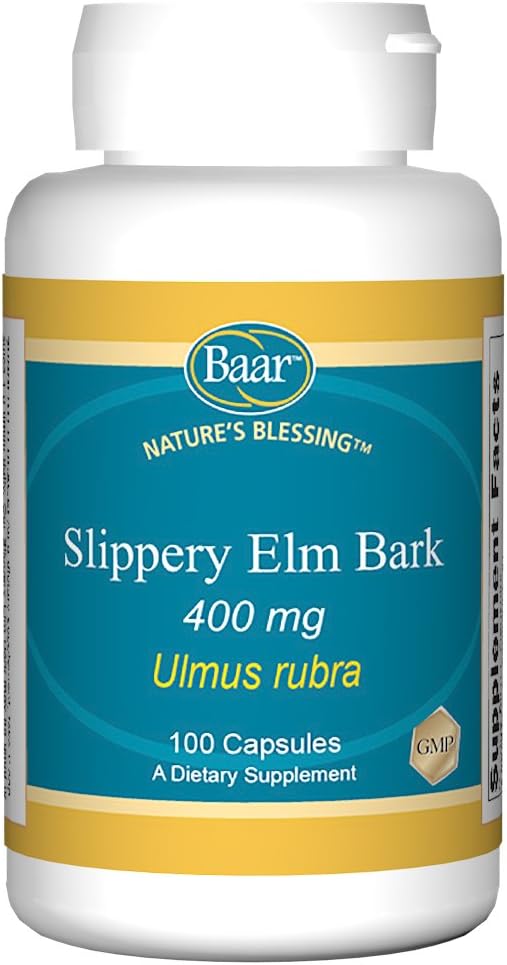 Baar Nature 's Velsign Slippery Elm Bark Kapsler, 400 mg Potent Herbal supplement til mænd og kvinder, Understøtter fordøjelseskomfort, Gut Sundhed og Toxin Fjernelse, 100 pr flaske