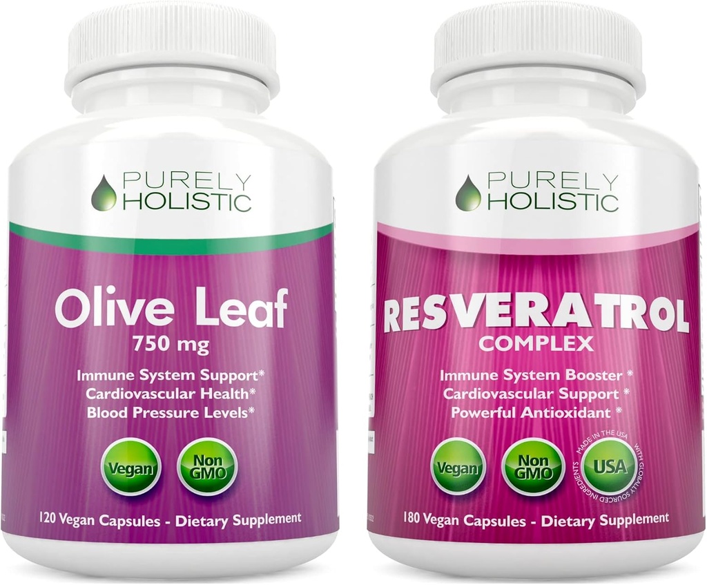 Rent holistiske Olive Leaf Extract 750mg + Resveratrol Complex 1450mg - 300 Veganske kapsler - Lavet i USA
