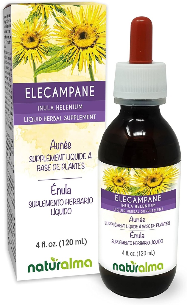 Naturalma Elecampan (Inula helenium) Root Alkohol- Free Tincture - 4 fl oz Liquid Extract in Drops - Herbal Supplement - Vegan