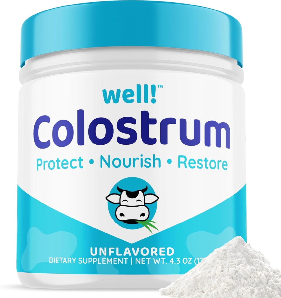 Godt! Colostrum supplement til Gut sundhed, hårvækst, skønhed og immunforsvar - Let at blande Grass- Fed Bovine Colostrum Powder - Antioxidanter - High IgG Plus ImmunoLin, Unflavored, 60 Serveringer